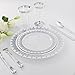 60PCS Heavyweight White with Silver Rim Wedding Party Plastic Plates,Disposable Plastic Plates,30-10.25inch Dinner Plates and 30-7.5inch Salad Plates -WDF (White/Silver Forest)
