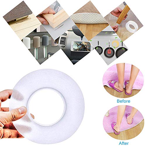 Enjoydeal Reusable Nano Tape, Double Sided Traceless Achesive Tape Reusable Mounting Carpet Stickers Removable Transparent Gel Grip Tape Washable Seamless Tape for Home Office (5M/16.4 FT)