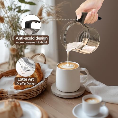 Ctoby Electric Milk Frother,Cold Foam Maker 16.9oz/500ml Frother, for Hot Chocolate Latte Cappuccino Macchiato Matcha,6 Functions,Enjoy Perfect Milk Froth in 2 Min (Black-Stainless Steel)