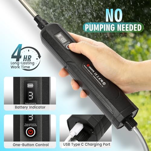 Battery Powered Sprayer 2 Gallon, Rechargeable Electric Garden Sprayer with 3 Speeds Displayed, Battery Indicator, 4 Mist Nozzles, Retractable Wand, Adjustable Shoulder Strap for Lawn Yard and Garden