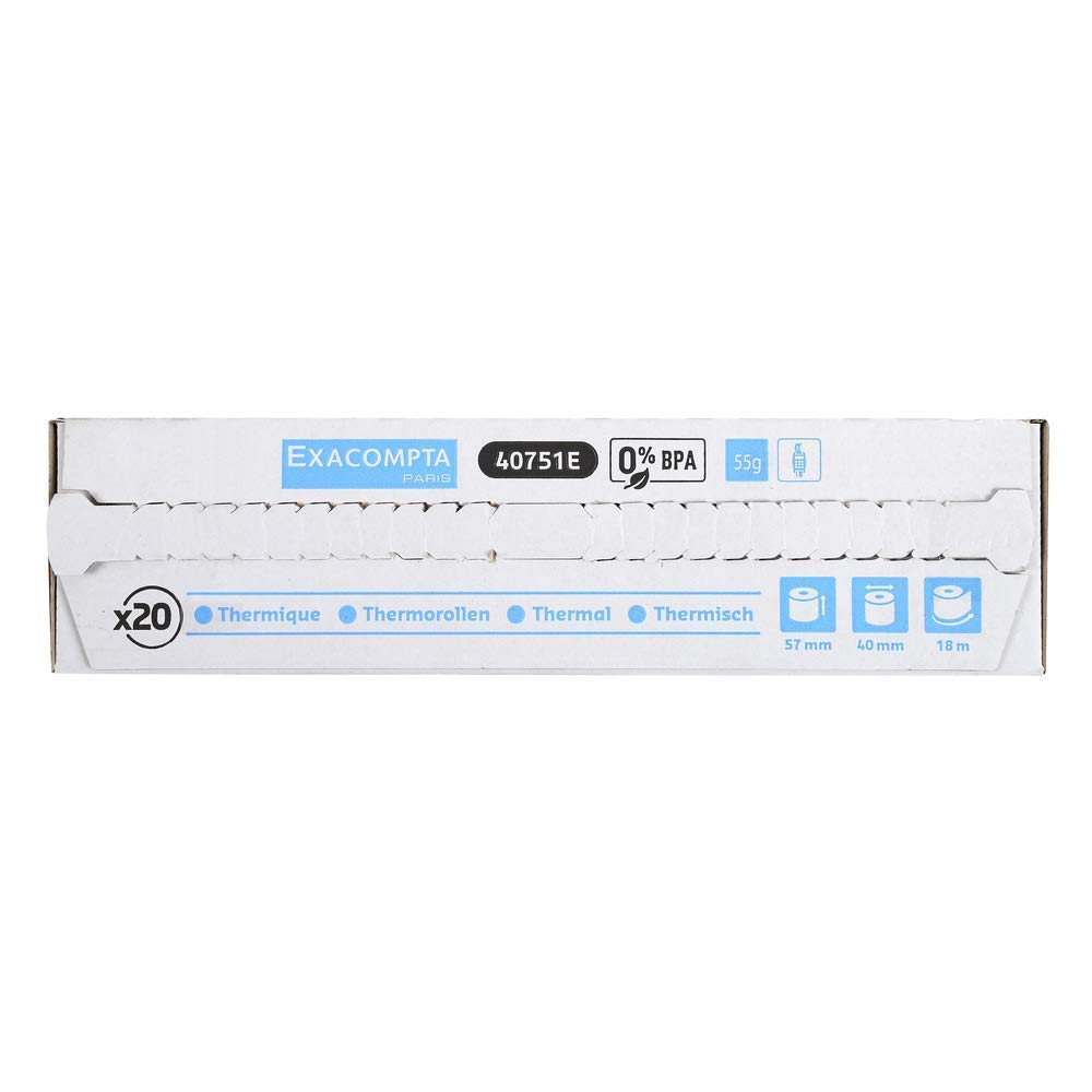 Exacompta - Ref. 40642E - Pack of 20 rolls for bank card tickets 57x30 mm - 1 thermal ply 55g/m2 BPA free. - Yardage (+ or - 2m): 9 m