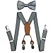 Zone Star Suspenders Set for Kids, Polyester Material 4 Clips with Bowtie (Gray), Large