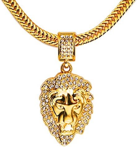 AlwaysBling® Hip Hop Style Fashionable Gold Plated Large Lion Head Pendent Necklace