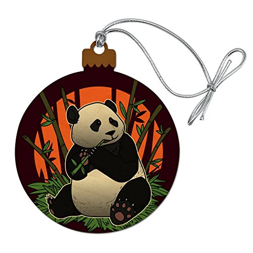 Giant Panda Bear Eating Bamboo Wood Christmas Tree Holiday Ornament
