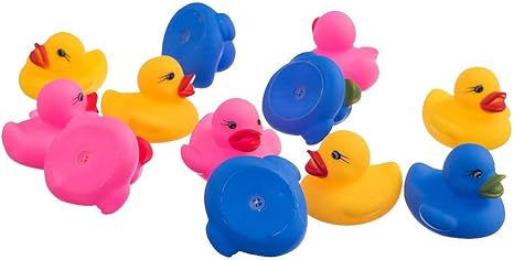 pink and blue rubber ducks