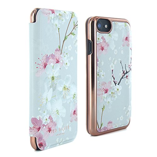 Ted Baker Official SS17 Folio Style Case for Apple iPhone 8/7 - Fashion Mirror Case for Professional Women Pretty Flower Floral Print - BROOK - Oriental Blossom