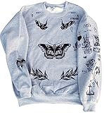 CrisTees Harry Styles One Direction Updated Tattoos Sweatshirt (Medium, Grey)