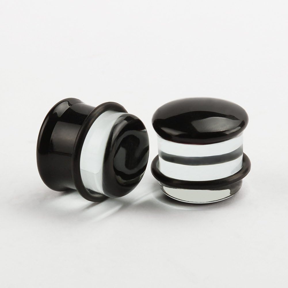 KUBOOZ(1 Pair Black-surface Glass O-Ring Ear Plugs Tunnels Gauges Stretcher Piercings 6g - Image 4