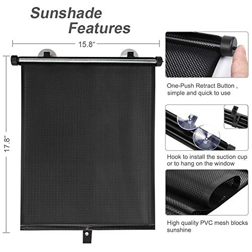 MOTOBA Car Shade for Baby,2 PCS Retractable Roller Car Window Sunshade to Protect Kids Pets Interior Seat from Harmful UV Rays, Keeps Car Cool