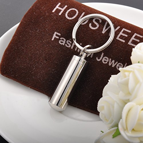 HOUSWEETY Cylinder Perfume Bottle Pill Holder Keychain Cremation Keychain Stainless Steel Memorial Jewelry 7.2cm(Non-engraving)