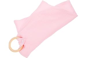 OSALADI Security Blanket for Cotton Soothing Towel and Wooden Teething Ring, Small Pink Comforter Nursery