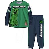 Minecraft Creeper Boys 2-Piece Jersey Set, Long Sleeve Active Mesh T-Shirt & Jogger Pants Bundle for Kids