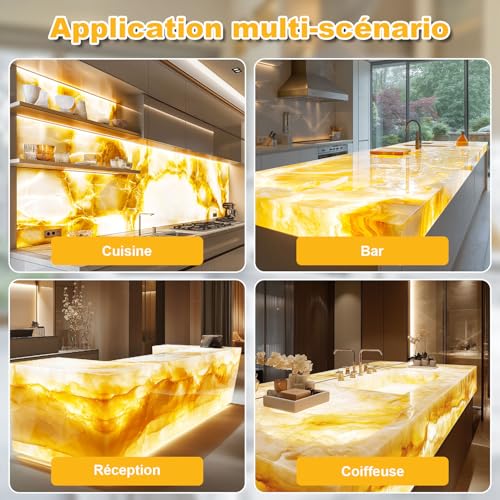 LED Backlight Warm White Light 3000K 24V 36W, Dimmable Panel Compatible with Alexa, LED Light Panel with Remote Control & APP, 50 x 24.5 cm for Marble, Translucent Worktop (4 Pack)