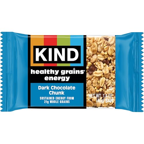 KIND HEALTHY GRAINS ENERGY BARS, DARK CHOCOLATE CHUNK, GLUTEN FREE, HEALTHY SNACKS, 21G WHOLE GRAINS, 10 COUNT