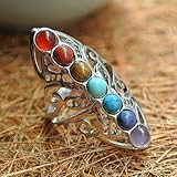 suchadaluckyshop by Lucky 925 Silver Healing Hollow Stones Adjustable 7 Chakra Ring Thumb Reiki Gem Ring