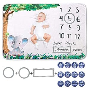 Baby Elephant Milestone Blanket Unisex – Milestone Blanket Baby Boy – Milestone Blanket Baby Girl – Days Weeks Months…