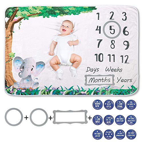 Baby Elephant Milestone Blanket Unisex – Milestone Blanket Baby Boy – Milestone Blanket Baby Girl – Days Weeks Months…