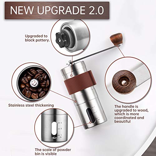 Manuelle Kaffeemühle,Retro Edelstahl Handkaffeemühle Tragbar,Holz Griff Stufenlose Mahlgradeinstellung Espressomühle… – Bild 3