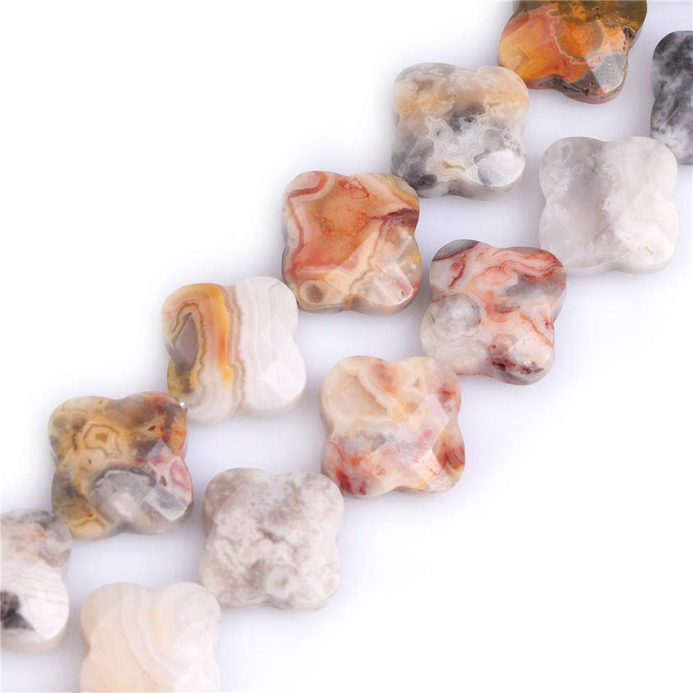 GEM-Inside 30Pcs 12mm Faceted Clover Plant Flower Natural Crazy Lace Agate Stone Gemstone Semi Precious Charms Beads for Jewelry Making 15" Strand Chakras Beads — image 1