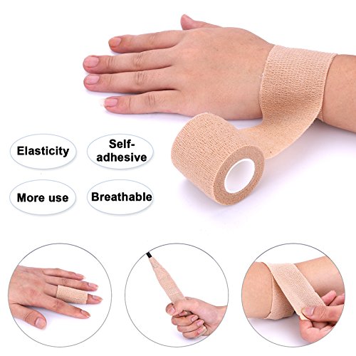 Self-Adhesive Cohesive Wrap Bandage Flexible Stretch Tape Athletic Strong Elastic First Aid Tape for Wrist, Ankle Sprains, Swelling 12 Packs, 1Inch X 5Yards