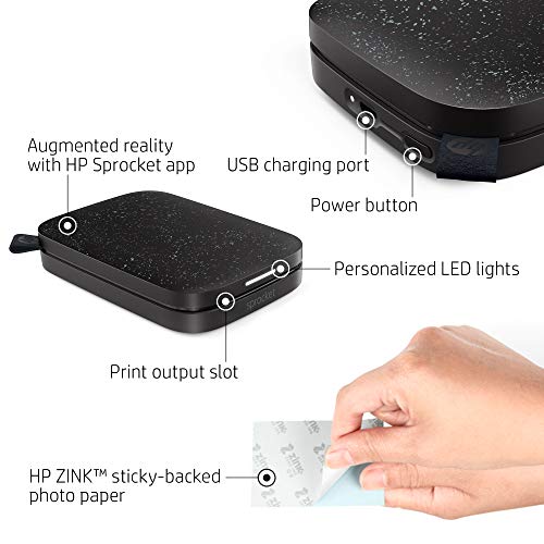HP Sprocket Portable Photo Printer (2nd Edition) – Instantly Print 2x3 Sticky-Backed Photos from Your Phone – [Noir] [1AS86A]