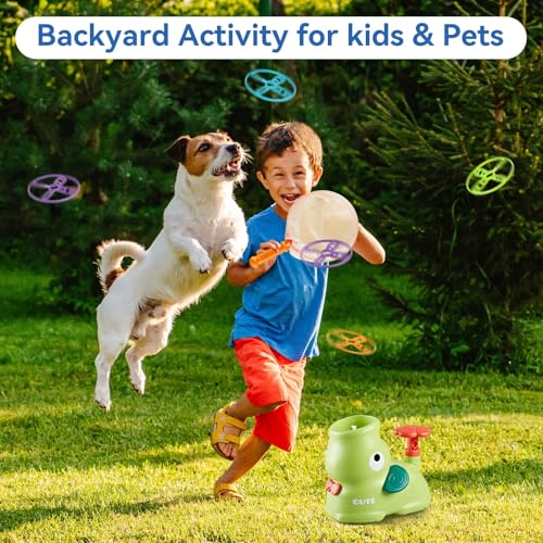 LBOYLOVE® Flying Disc Launcher, Outdoor Flying Disc Launcher Game with 8 Dics for Kids 3-12, Outdoor Garden Game for 3-12 Years Old Boys and Girls