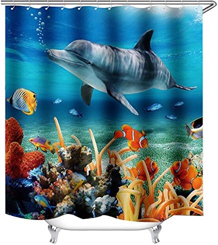 waylongplus Under Sea World Dolphins Animals Art Decor Polyester Fabric Shower Curtain, Plastic Shower Hooks Include (150cm x 180cm)