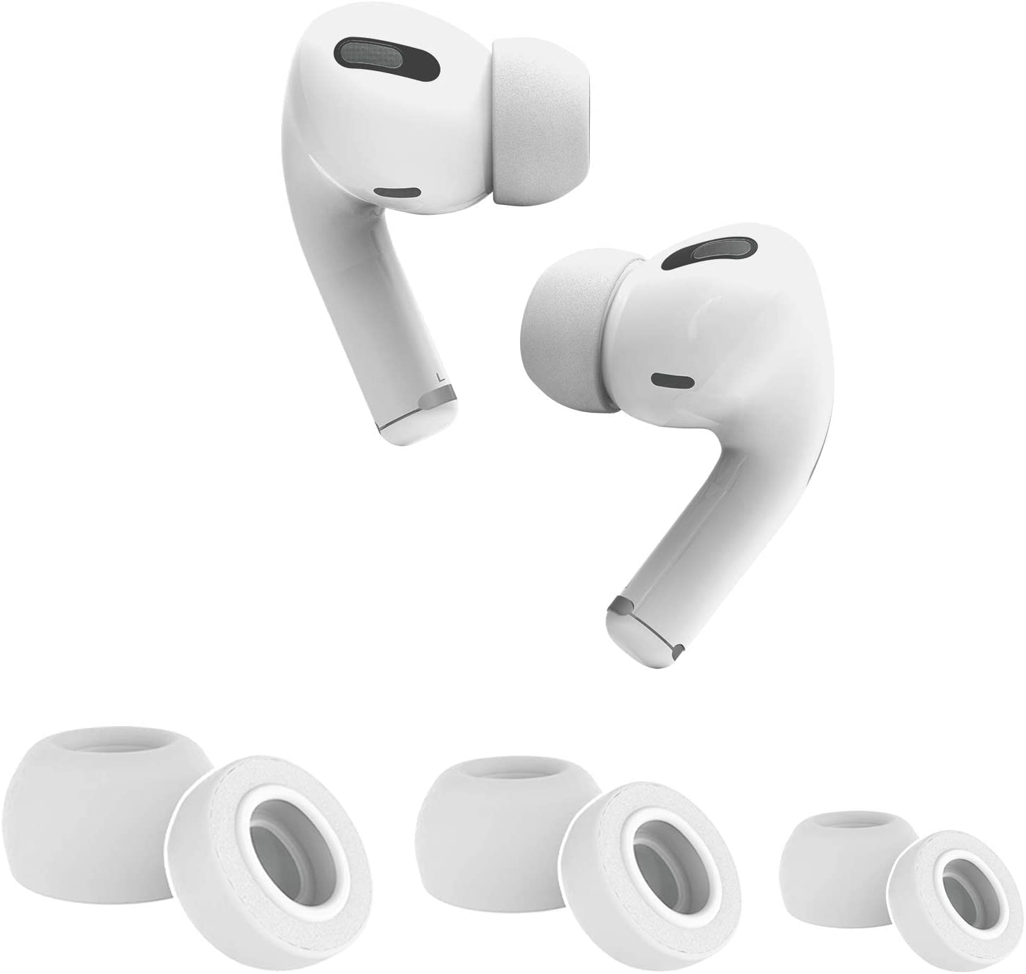 CANOPUS Memory Foam Earbud Tips for Airpods Pro Generation 1 & 2, White, to Avoid Falling Off, 3 Pairs (S, M, L)