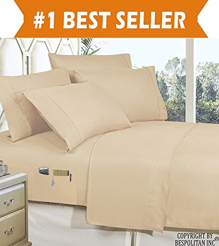 Elegant Comfort 4-Piece King- Smart Sheet Set! Luxury Soft 1500 Premier Hotel Quality Wrinkle and Fade Resistant with Side Storage Pockets on Fitted Sheet, King, CreamOEKO-TEX STANDARD 100