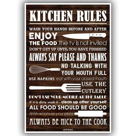Artinkart Poster Kitchen Rules Funky Quotes Funny Posters For