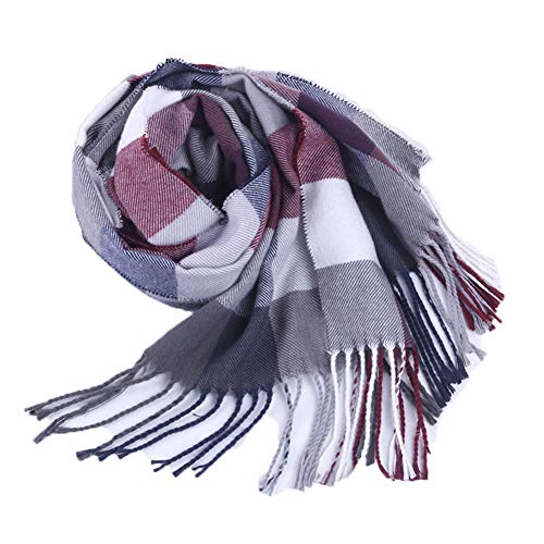 DoMii Kids Girls Boys Fashion Tassels Plaid Tartan Scarf Warm Soft Long Neck Wrap in Winter #9 grey