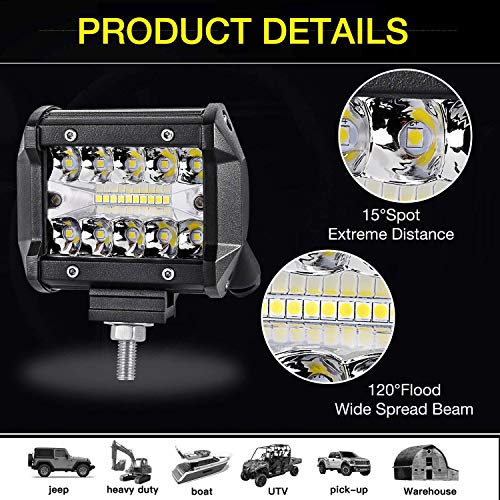 Led Pod, Viesyled 2PCS 4 Inch 120W 12800lm Spot & Flood Combo Driving Fog Off Light Waterproof Led Work Light Triple Rows Off-road Truck Car ATV UTV SUV Jeep Cabin Boat, 2 Years Warranty