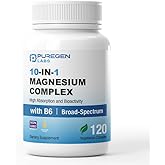 Puregen Labs 10 in 1 Magnesium Complex 500mg with B6-120 Veggie Capsules [High Absorption and Bioactivity] Non-GMO, NO Gluten and Dairy
