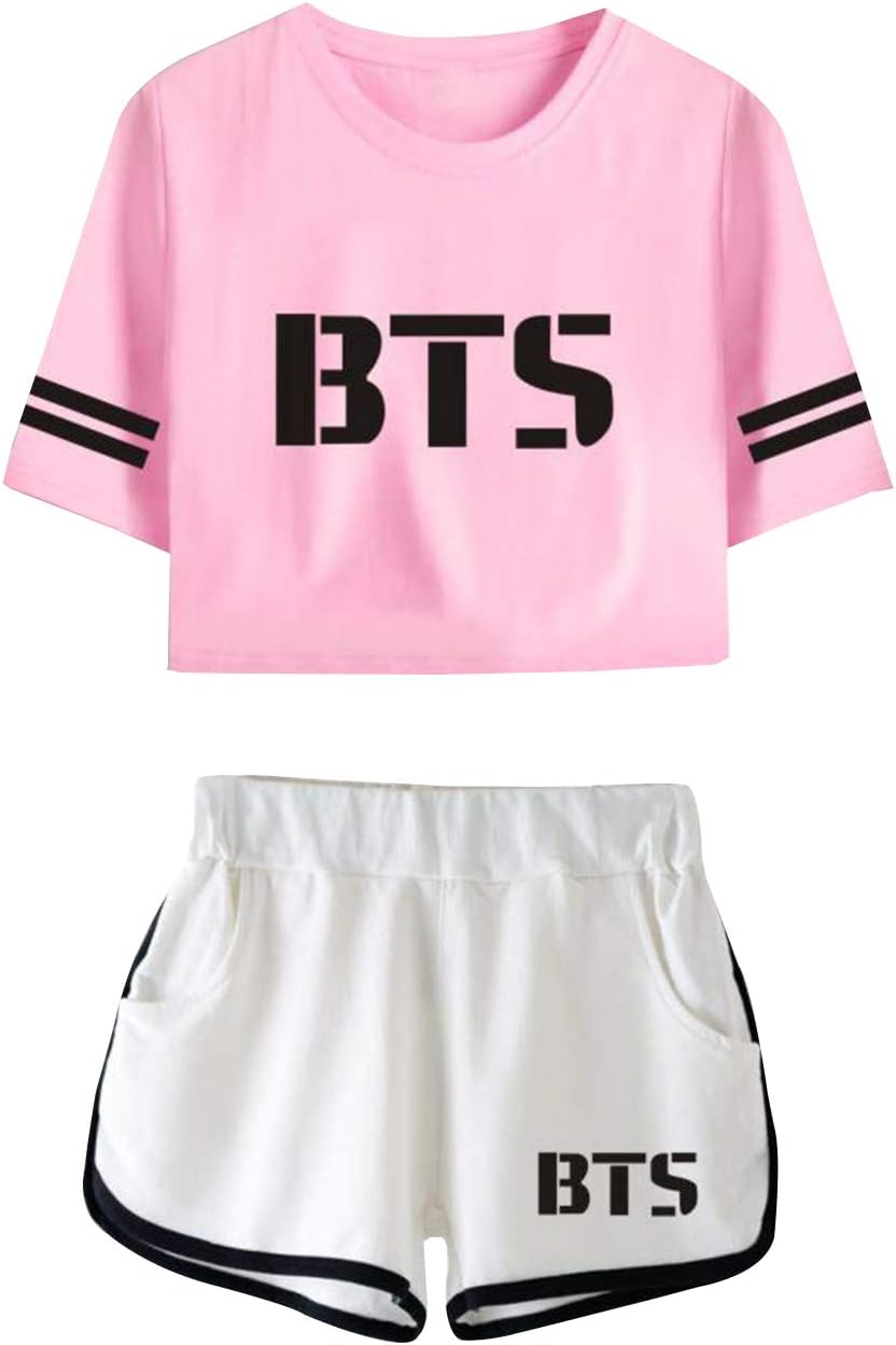 BTS Shirt and Short Set Outfit Set T-Shirt and Shorts Short Sleeve Crop Top Tee T-Shirt Suit JIN SUGA Jimin V Jungkook JHOPE