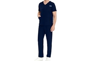 oelaio Scrubs for Men Set Unisex Short Sleeve V-Neck Scrub Top & Yoga Jogger Pant Pocket Solid Nursing Clearance Sets Home