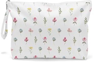 Fokongna Wet Bag, Wet Dry Bag, Makeup Bag, Toiletry Bag, Waterproof Large Capacity Travel Cosmetic Bag, Zipper Pouch for Women, Girls Mo Wife Sister Friends Baby Diaper Bag Bee Wildflower Sunflower