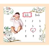 PHMOJEN Baby Monthly Milestone Blanket| Koalas Trunk Branch Leaf Wreath | Newborns 1 to 12 Months Unisex Include 4 Frames and 1 Headband 48"x40" BTQQPH126