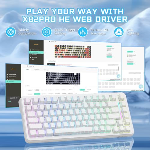 ATTACK SHARK X82PRO HE 75% Wireless Gaming Keyboard with Quick Trigger, Hall Effect Magnetic Switch Keyboard with Adjustable Actuation RT 0.01 mm, 8 KHz, Hot-Swap, RGB, Gamer (White)