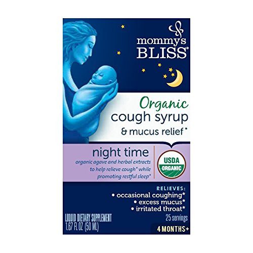 Mommy's Bliss Organic Baby Cough Syrup For Night Time, Herbal Supplement Made From Organic Agave, Wild Cherry, Slippery Elm Bark, & Chamomile, 1.67 fl.oz.