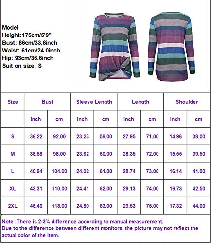 Eanklosco Women\'s Striped Tops Crew Neck T Shirts Knot Front Jumper Casual Tunic Tops Short/Long Sleeve