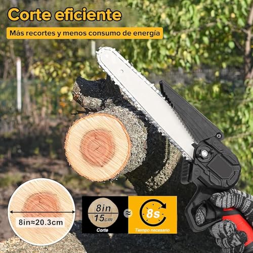 Mini Motosierra de Mano de 8 Pulgadas,Motosierra Inalmbrica Portátil y Funcional,Motosierra Eléctrica de Con 2 Baterías 21v,para Poda de árboles,Jardinería