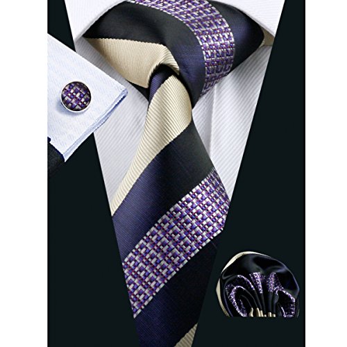 Hi-tie new fashion woven men s necktie set stripe