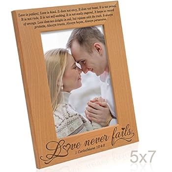 KATE POSH - Love Never Fails - 1 Corinthians 13:4-8 - Wood Picture Frame (5x7-Vertical)