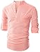 Ohoo Mens Slim Fit Ultra Light Cotton Linen Blend Long Sleeve Popover Work Shirt