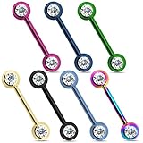 Titanium IP Double Cz Nipple Bars Barbells Rings - 14G 316L Stainless Steel - Sold as a Pair