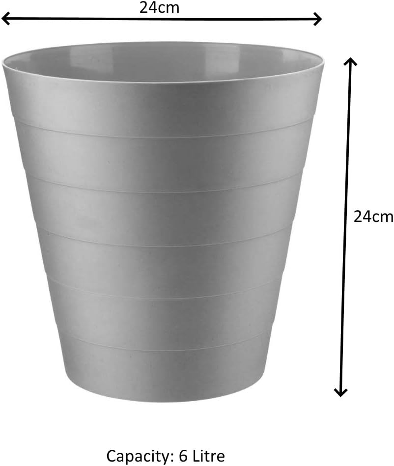 Home+ Plastic Waste Paper Bin Basket 6L Waste Rubbish Trash Can Round Kitchen Bathroom Bedroom Office Garbage Dustbin, 6 Litre (Grey) - Image 3
