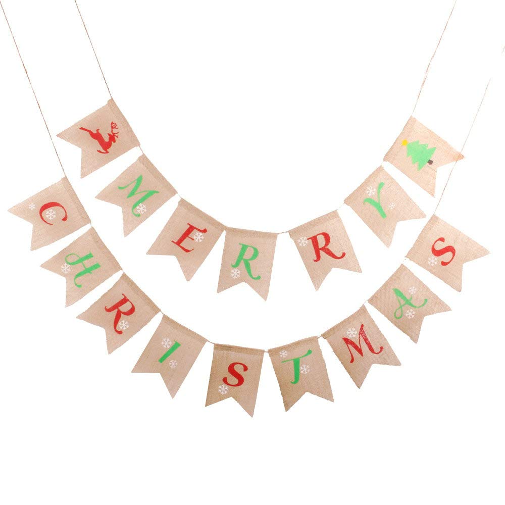 GOER MERRY CHRISTMAS Burlap Banners Garlands for Xmas Party Decoration Photo Prop (Multicolor)