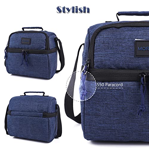 MORIOX Lunch Box for Men Dual Compartment Large Lunch Bag for Women Double Deckers Insualted Leakproof Cooler for Adults & Kids with Shoulder Strap for Work School Picnic (Blue)