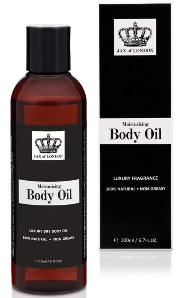 Jax of London Oud Body Oil 200ml – Unisex Fragrance for Men & Women – 100% Natural Ingredients – Vegan & Alcohol-Free – Moisturising Oil for Skin Hair & Massage – Helps Stretch Marks – Made in UK