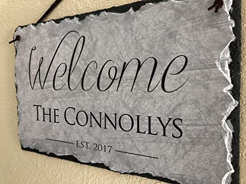 Sassy Squirrel Beautifully Handcrafted and Customizable Slate Home Address Plaque (12"x8" or 16"x10") Personalized House Sign with and Hardware. Improve The Curb Appeal of Your Property (12"x8")